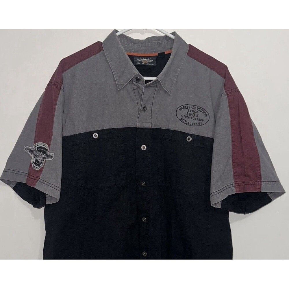 Vintage Harley Davidson Men XL Short Sleeve Button Shirt Black Gray & Burgundy